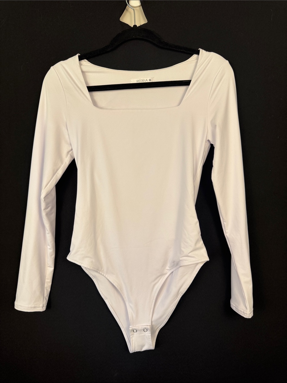 REORIA White Square Neck Bodysuit Womens Medium Long Sleeve Double Lined Top